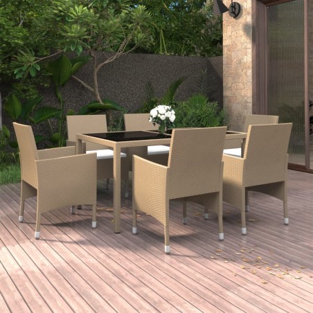 vidaXL Set da Pranzo Giardino 7 pz Polyrattan e Vetro Temperato Beige