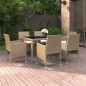 vidaXL Set da Pranzo Giardino 7 pz Polyrattan e Vetro Temperato Beige vidaXL Set da Pranzo Giardino 7 pz Polyrattan e Vetro Temperato Beige