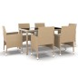 vidaXL Set da Pranzo Giardino 7 pz Polyrattan e Vetro Temperato Beige vidaXL Set da Pranzo Giardino 7 pz Polyrattan e Vetro Temperato Beige