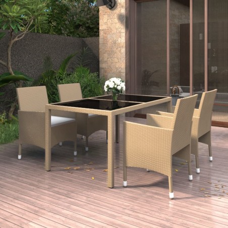 vidaXL Set da Pranzo Giardino 5 pz Polyrattan e Vetro Temperato Beige