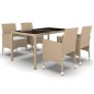 vidaXL Set da Pranzo Giardino 5 pz Polyrattan e Vetro Temperato Beige vidaXL Set da Pranzo Giardino 5 pz Polyrattan e Vetro Temperato Beige