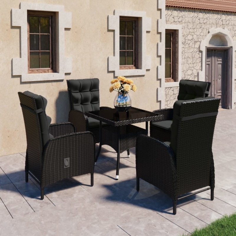 vidaXL Set Mobili da Pranzo per Giardino 5 pz Polyrattan e Vetro Nero