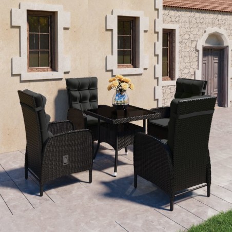 vidaXL Set Mobili da Pranzo per Giardino 5 pz Polyrattan e Vetro Nero
