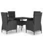 vidaXL Set Mobili da Pranzo per Giardino 5 pz Polyrattan e Vetro Nero