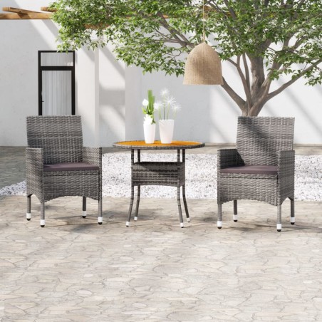 vidaXL Set da Pranzo per Giardino 3 pz in Polyrattan Grigio