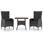vidaXL Set Mobili da Pranzo per Giardino 3 pz Polyrattan e Acacia Nero