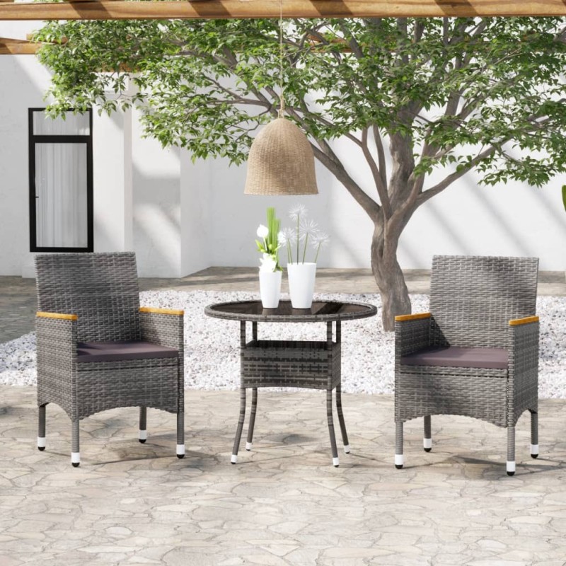 vidaXL Set da Pranzo per Giardino 3 pz in Polyrattan Grigio vidaXL Set da Pranzo per Giardino 3 pz in Polyrattan Grigio