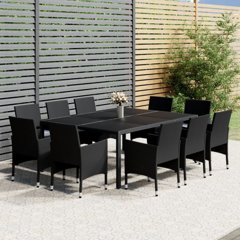 vidaXL Set da Pranzo per Giardino 11 pz in Polyrattan Nero vidaXL Set da Pranzo per Giardino 11 pz in Polyrattan Nero