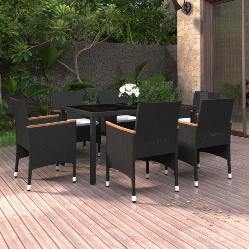 vidaXL Set Mobili Pranzo Giardino 7 pz Polyrattan Vetro Temperato Nero vidaXL Set Mobili Pranzo Giardino 7 pz Polyrattan Vetro Temperato Nero