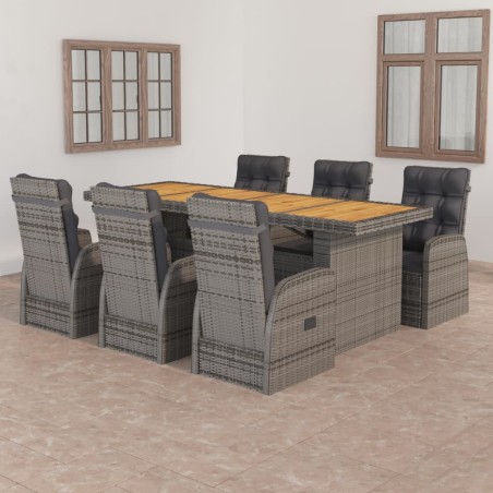 vidaXL Set da Pranzo da Giardino 7 pz con Cuscini in Polyrattan Grigio