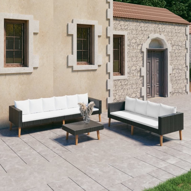 vidaXL Set Divani da Giardino 3 pz con Cuscini in Polyrattan Nero vidaXL Set Divani da Giardino 3 pz con Cuscini in Polyrattan Nero