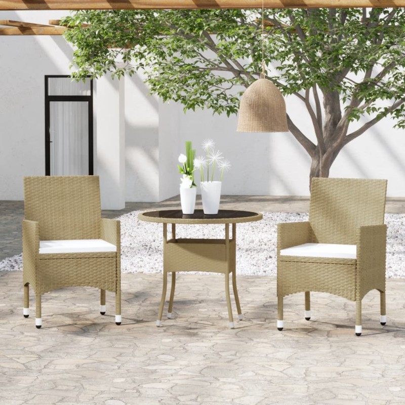vidaXL Set Mobili da Pranzo per Giardino 3 pz in Polyrattan Beige