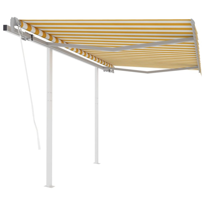 Tenda da Sole Retrattile Automatica e Pali 3x2,5m Gialla Bianca Tenda da Sole Retrattile Automatica e Pali 3x2,5m Gialla Bianca