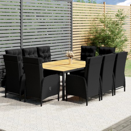 vidaXL Set da Pranzo per Giardino 11 pz in Polyrattan Nero