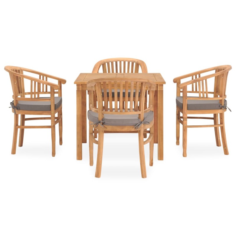 vidaXL Set da Pranzo da Giardino 5 pz con Cuscini in Massello di Teak vidaXL Set da Pranzo da Giardino 5 pz con Cuscini in Massello di Teak