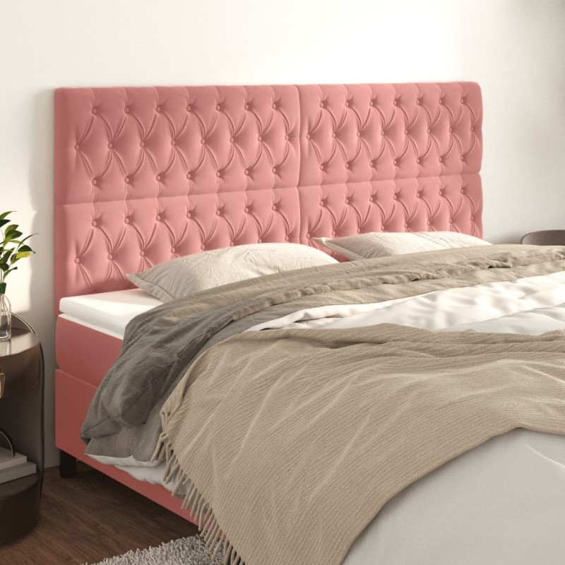 Testiera 4 pz Rosa 100x7x78/88 cm in Velluto Testiera 4 pz Rosa 100x7x78/88 cm in Velluto