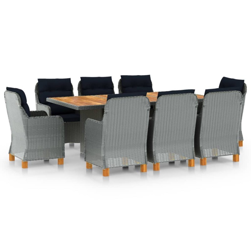 vidaXL Set Pranzo da Giardino 9pz con Cuscini Polyrattan Grigio Chiaro