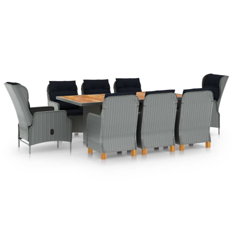 vidaXL Set Pranzo da Giardino 9pz con Cuscini Polyrattan Grigio Chiaro vidaXL Set Pranzo da Giardino 9pz con Cuscini Polyrattan Grigio Chiaro