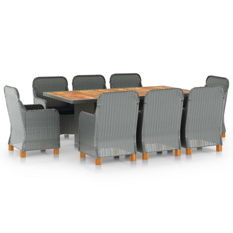 vidaXL Set Pranzo da Giardino 9pz con Cuscini Polyrattan Grigio Chiaro vidaXL Set Pranzo da Giardino 9pz con Cuscini Polyrattan Grigio Chiaro