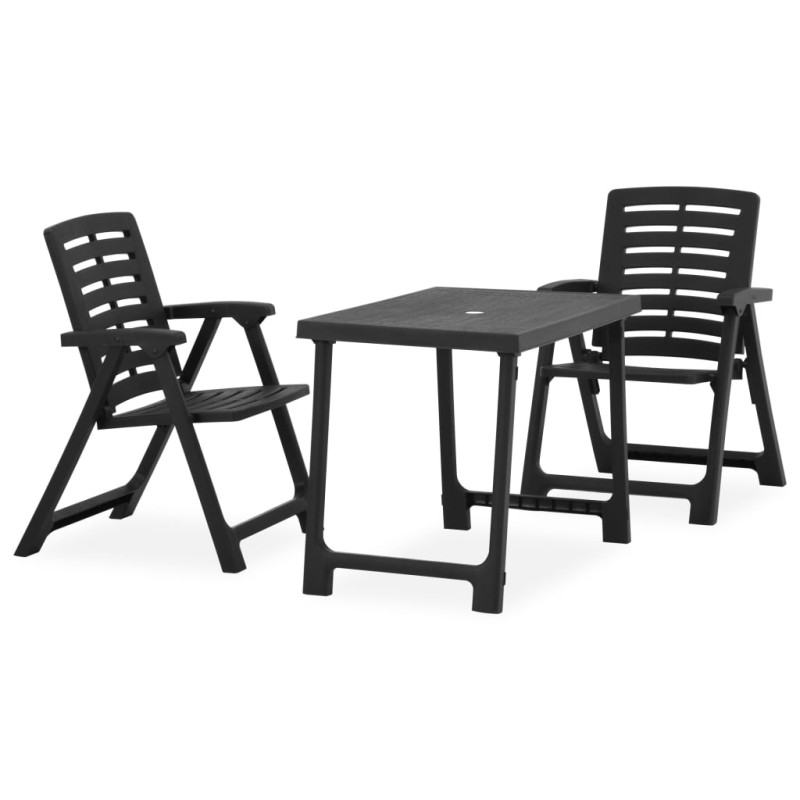 vidaXL Set da Bistrot 3 pz Pieghevole in Plastica Grigio vidaXL Set da Bistrot 3 pz Pieghevole in Plastica Grigio