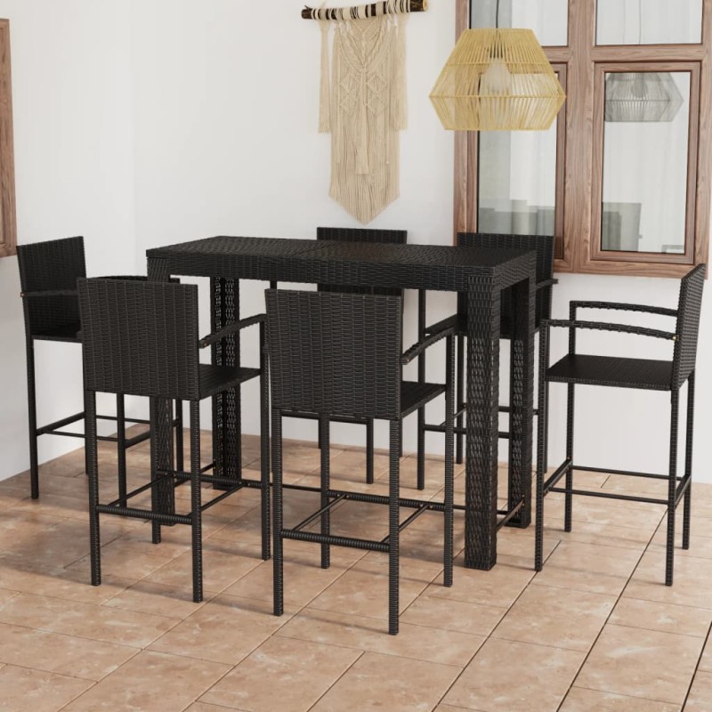 vidaXL Set Bar da Giardino 7 pz con Braccioli in Polyrattan Nero