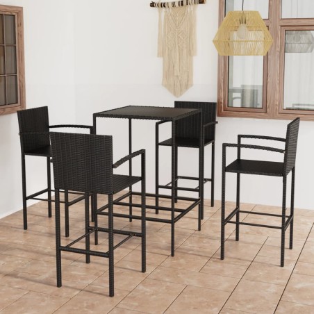 vidaXL Set da Bar da Giardino 5 pz in Polyrattan Nero