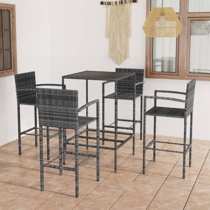 vidaXL Set Bar da Giardino 5 pz in Polyrattan Grigio vidaXL Set Bar da Giardino 5 pz in Polyrattan Grigio