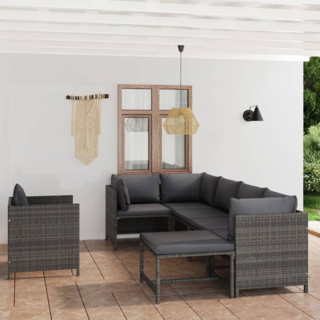 vidaXL Set Divani da Giardino 7 pz con Cuscini in Polyrattan Grigio