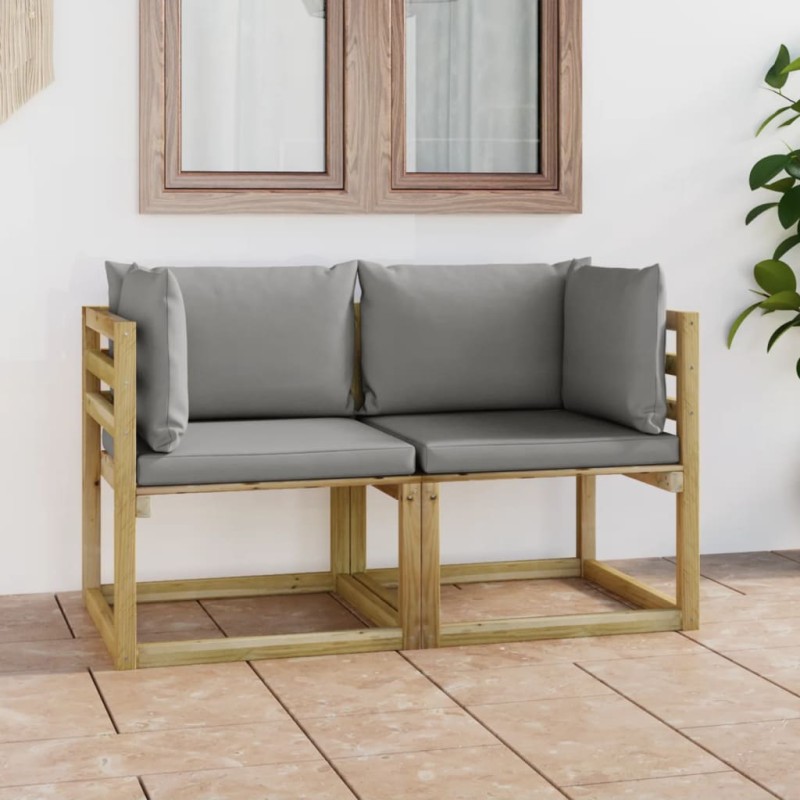 vidaXL Divani Angolari da Giardino & Cuscini 2pz Pino Impregnato Verde vidaXL Divani Angolari da Giardino & Cuscini 2pz Pino Impregnato Verde
