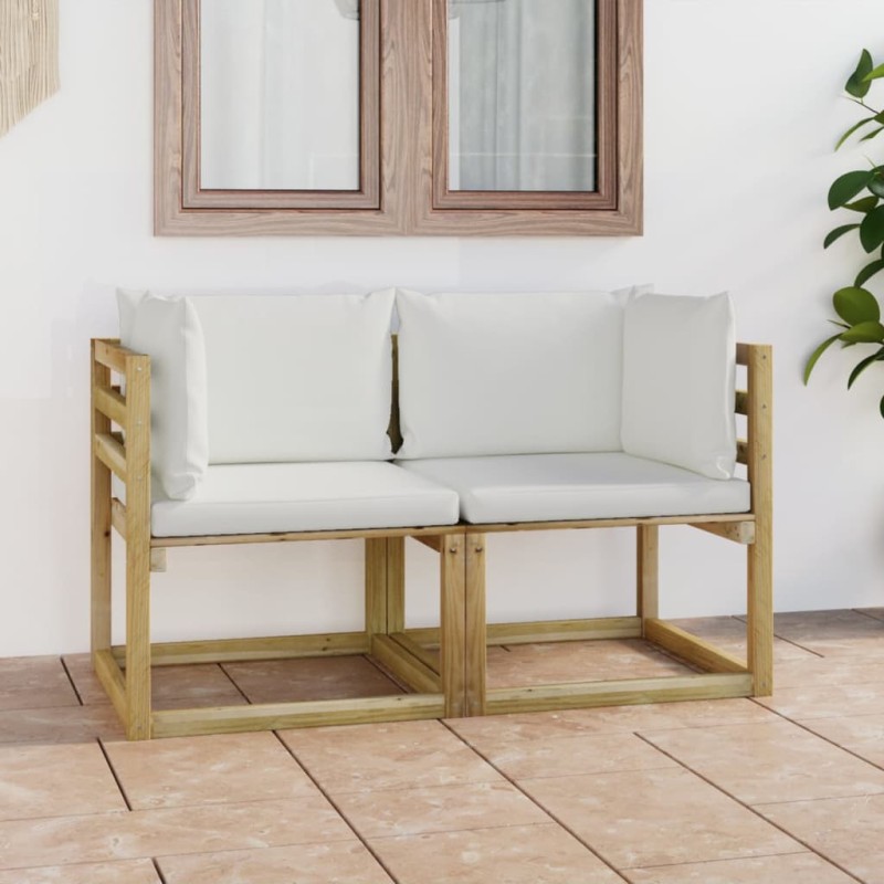 vidaXL Divani Angolari da Giardino & Cuscini 2pz Pino Impregnato Verde vidaXL Divani Angolari da Giardino & Cuscini 2pz Pino Impregnato Verde