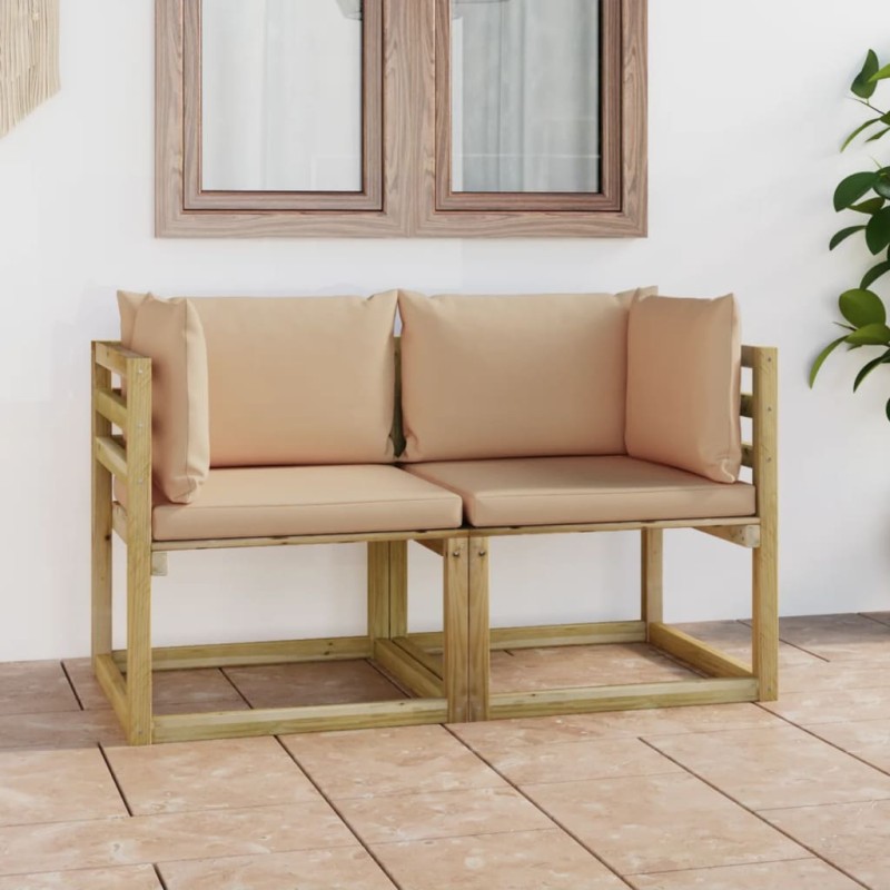 vidaXL Divani Angolari da Giardino & Cuscini 2pz Pino Impregnato Verde vidaXL Divani Angolari da Giardino & Cuscini 2pz Pino Impregnato Verde