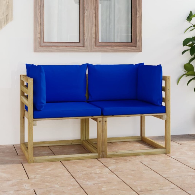 vidaXL Divani Angolari da Giardino & Cuscini 2pz Pino Impregnato Verde vidaXL Divani Angolari da Giardino & Cuscini 2pz Pino Impregnato Verde