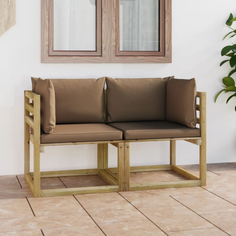 vidaXL Divani Angolari da Giardino & Cuscini 2pz Pino Impregnato Verde vidaXL Divani Angolari da Giardino & Cuscini 2pz Pino Impregnato Verde