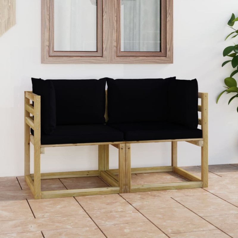 vidaXL Divani Angolari da Giardino & Cuscini 2pz Pino Impregnato Verde vidaXL Divani Angolari da Giardino & Cuscini 2pz Pino Impregnato Verde