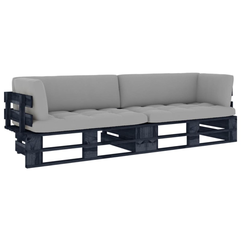 vidaXL Divano a 2 Posti su Pallet con Cuscini Pino Impregnato Nero vidaXL Divano a 2 Posti su Pallet con Cuscini Pino Impregnato Nero