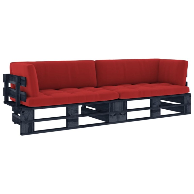 vidaXL Divano a 2 Posti su Pallet con Cuscini Pino Impregnato Nero vidaXL Divano a 2 Posti su Pallet con Cuscini Pino Impregnato Nero