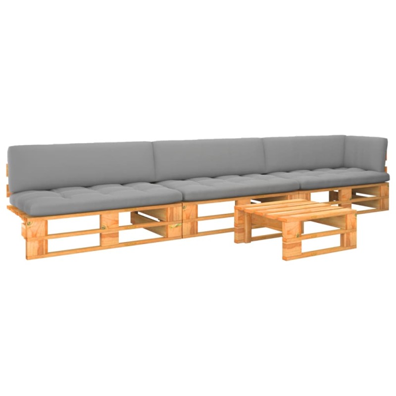 vidaXL Set Divani in Pallet con Cuscini 4 pz in Pino Impregnato Miele vidaXL Set Divani in Pallet con Cuscini 4 pz in Pino Impregnato Miele