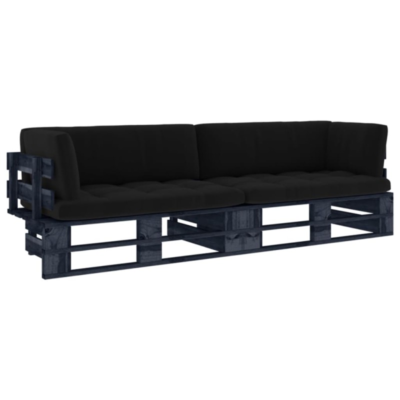 vidaXL Divano a 2 Posti su Pallet con Cuscini Pino Impregnato Nero vidaXL Divano a 2 Posti su Pallet con Cuscini Pino Impregnato Nero