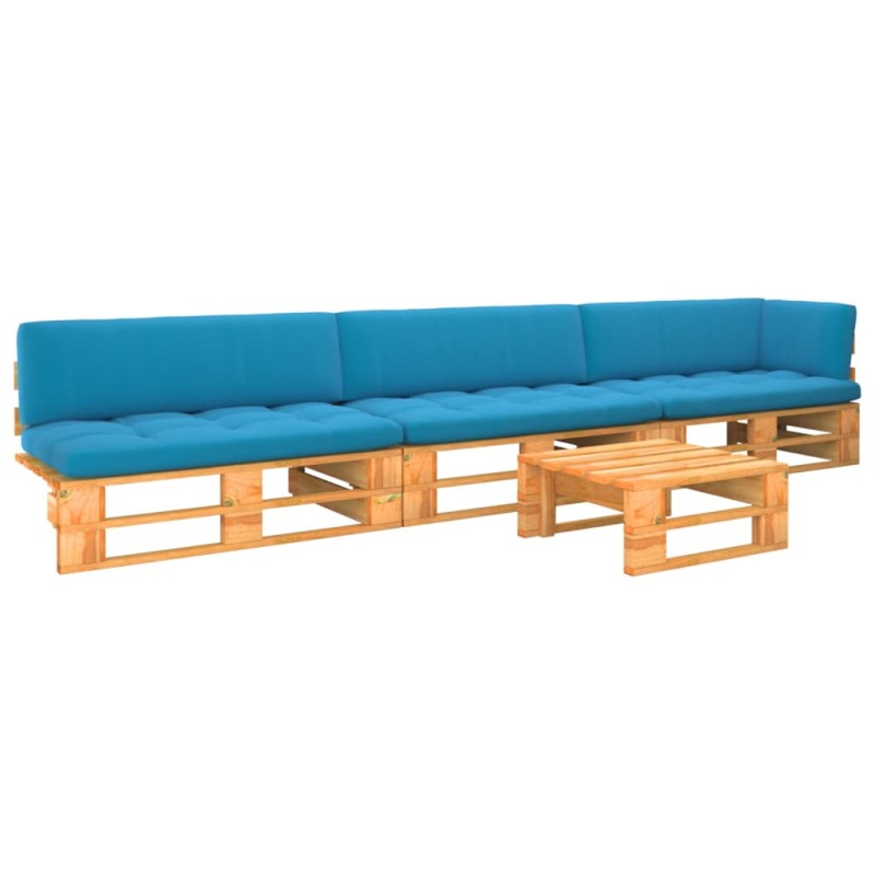 vidaXL Set Divani in Pallet con Cuscini 4 pz in Pino Impregnato Miele vidaXL Set Divani in Pallet con Cuscini 4 pz in Pino Impregnato Miele