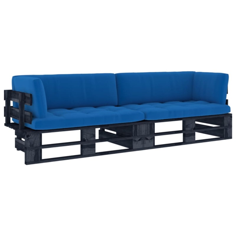vidaXL Divano a 2 Posti su Pallet con Cuscini Pino Impregnato Nero vidaXL Divano a 2 Posti su Pallet con Cuscini Pino Impregnato Nero