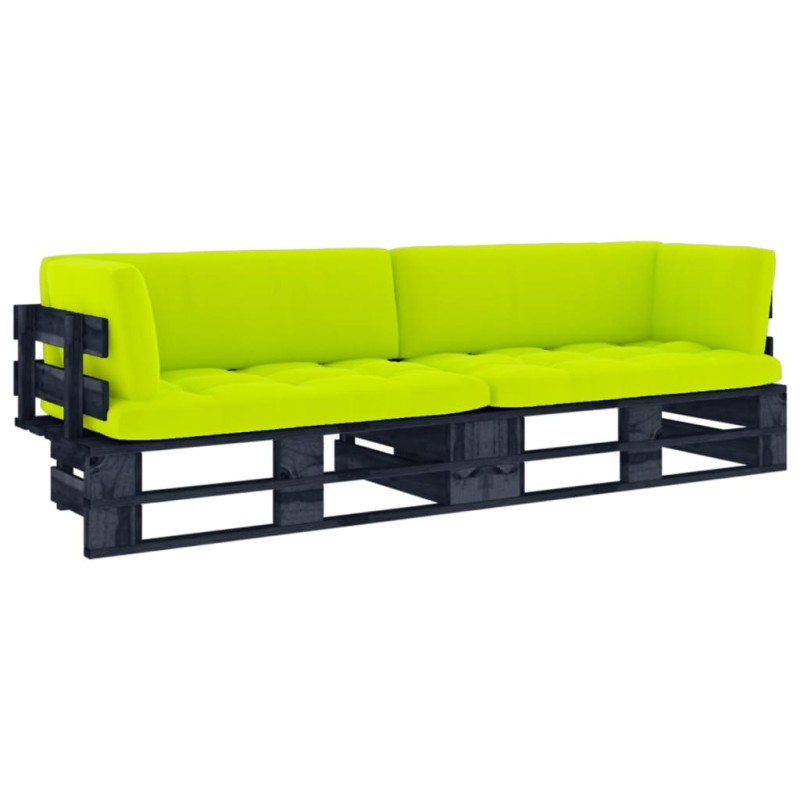 vidaXL Divano a 2 Posti su Pallet con Cuscini Pino Impregnato Nero vidaXL Divano a 2 Posti su Pallet con Cuscini Pino Impregnato Nero