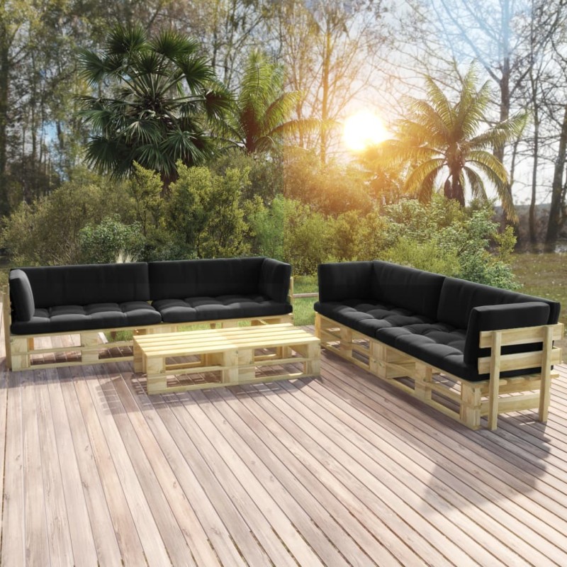 vidaXL Set Divani in Pallet con Cuscini 6 pz in Pino Impregnato Verde vidaXL Set Divani in Pallet con Cuscini 6 pz in Pino Impregnato Verde
