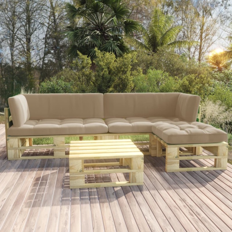 vidaXL Set Divani in Pallet con Cuscini 4 pz in Pino Impregnato Verde vidaXL Set Divani in Pallet con Cuscini 4 pz in Pino Impregnato Verde