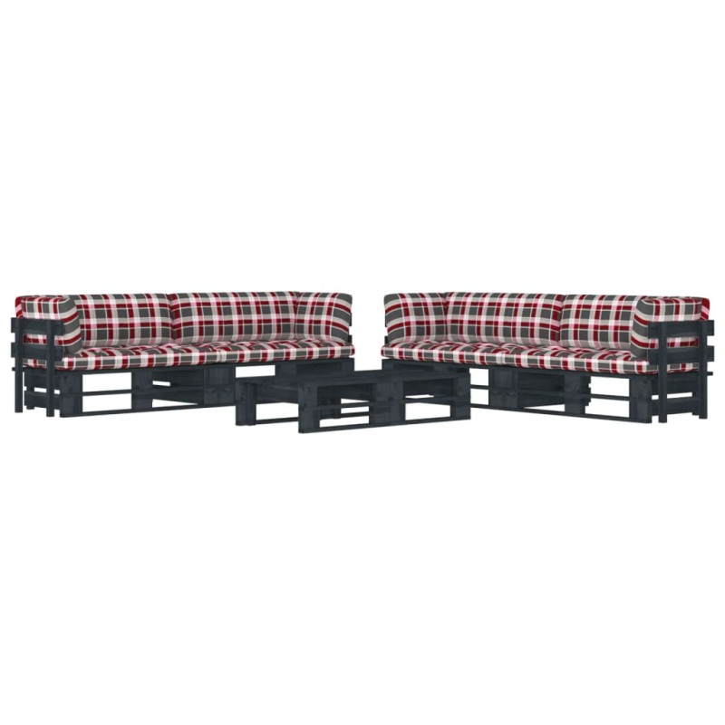 vidaXL Set Divani in Pallet con Cuscini 6 pz in Pino Impregnato Nero vidaXL Set Divani in Pallet con Cuscini 6 pz in Pino Impregnato Nero