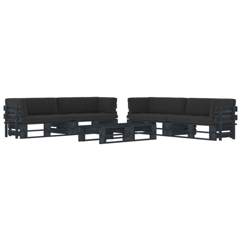 vidaXL Set Divani in Pallet con Cuscini 6 pz in Pino Impregnato Nero vidaXL Set Divani in Pallet con Cuscini 6 pz in Pino Impregnato Nero