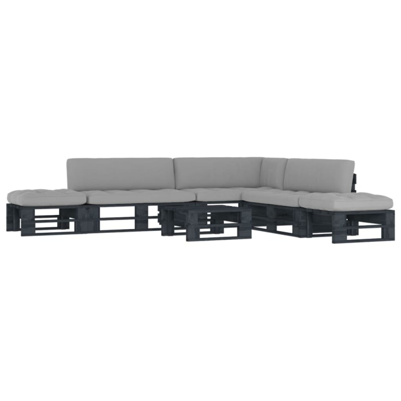 vidaXL Set Divani in Pallet con Cuscini 6 pz in Pino Impregnato Nero vidaXL Set Divani in Pallet con Cuscini 6 pz in Pino Impregnato Nero