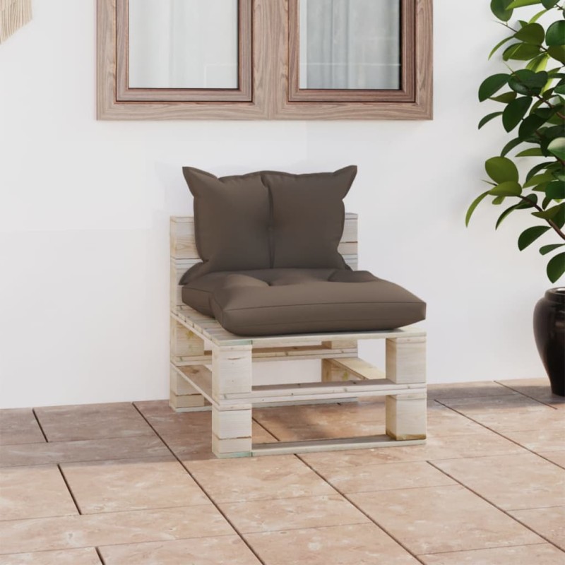 vidaXL Poltrona Centrale da Giardino Pallet con Cuscini Legno di Pino vidaXL Poltrona Centrale da Giardino Pallet con Cuscini Legno di Pino