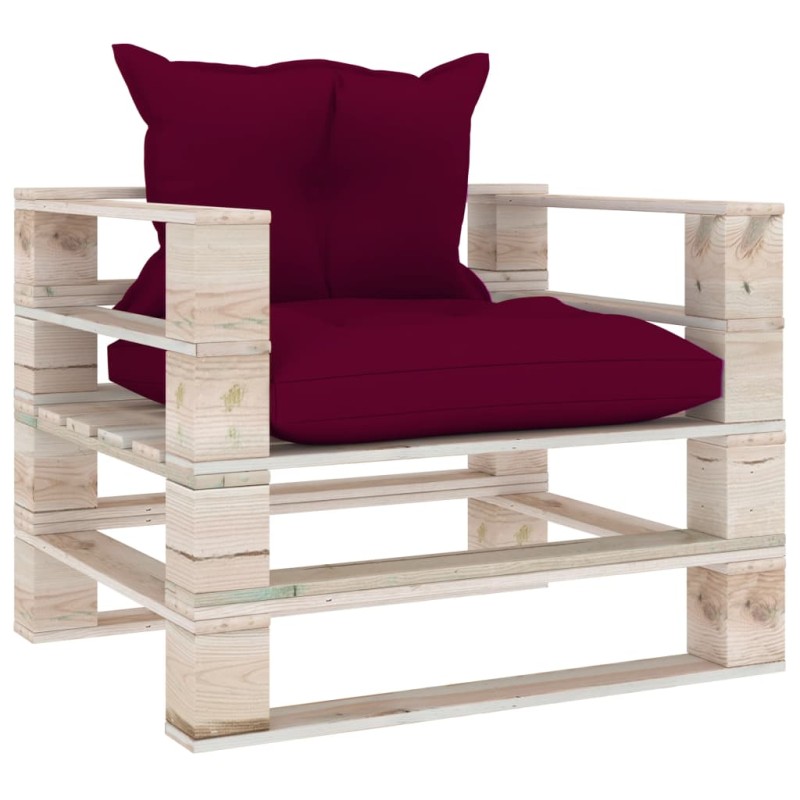 vidaXL Poltrona Giardino Pallet con Cuscini Rosso Vino Legno di Pino vidaXL Poltrona Giardino Pallet con Cuscini Rosso Vino Legno di Pino