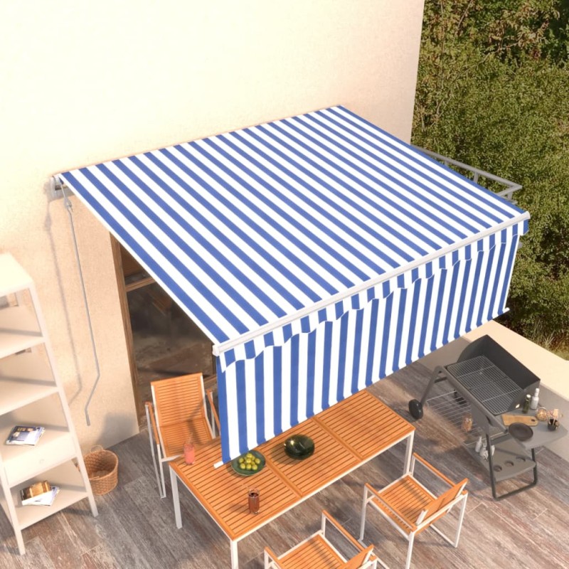 Tenda da Sole Retrattile Automatica Parasole 4,5x3m Blu Bianco Tenda da Sole Retrattile Automatica Parasole 4,5x3m Blu Bianco