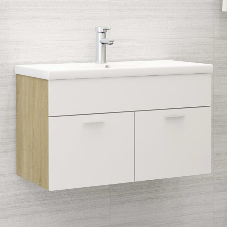 vidaXL Mobile Sottolavabo Bianco e Rovere 80x38,5x46 cm in Truciolato